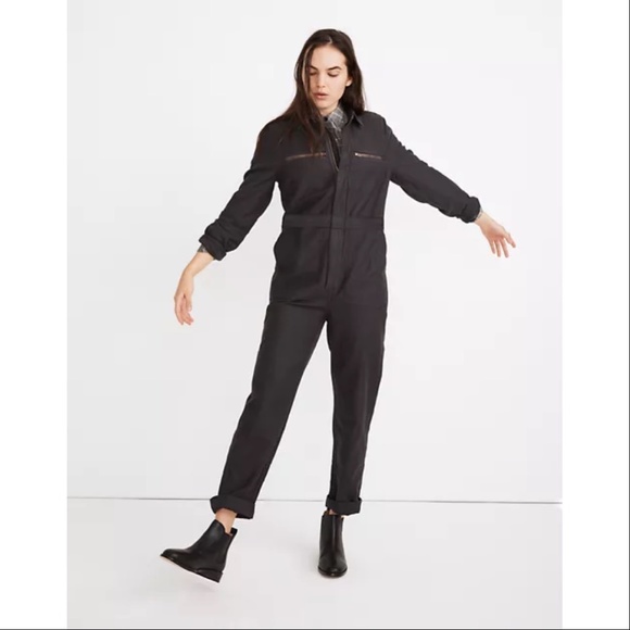 Madewell Pants - MADEWELL | Zip Pocket Coverall Utility Jumpsuit Black Cotton Stretch